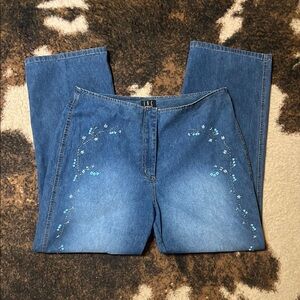 INC International Concepts Blue Straight Leg Jeans with Beaded Detailing